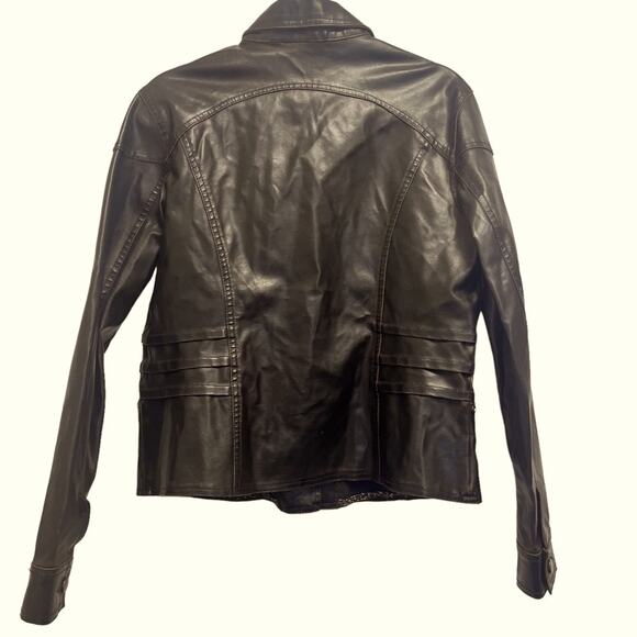 Vtg 90s No Boundaries Brown Distressed Vegan Leather Moto Jacket M - Picture 5 of 7